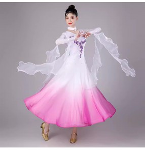 White pink gradient ballroom dance dresses for women girls waltz tango foxtrot smooth dance costumes for female